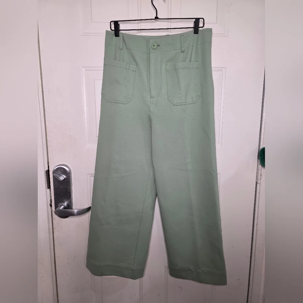 Jones New York Lime Green Patch Pocket‎ Wide Leg Cropped Womens Pants Size 14
